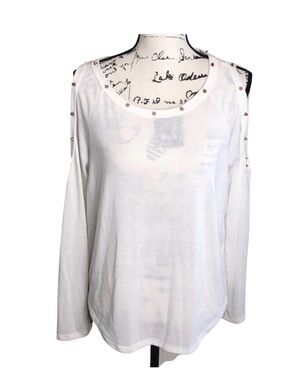 Foreign Exchange Cold Shoulder Long Sleeve Shirt with Stud Embellishment Size S